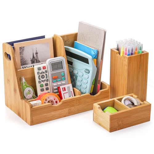 Elsjoy 3 Pieces Bamboo Desk Organizer Set with Pen Holder, Table Organizer Caddy Office Desk Accessories Storage Holder with Handle, Desktop Organizer for Office Supplies, Vanity, Mail 6 Elsjoy 3 Pieces Bamboo Desk Organizer Set with Pen Holder, Table Organizer Caddy Office Desk Accessories Storage Holder with Handle, Desktop Organizer for Office Supplies, Vanity, Mail - Image 6