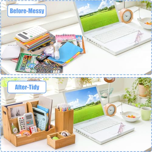 Elsjoy 3 Pieces Bamboo Desk Organizer Set with Pen Holder, Table Organizer Caddy Office Desk Accessories Storage Holder with Handle, Desktop Organizer for Office Supplies, Vanity, Mail 7 Elsjoy 3 Pieces Bamboo Desk Organizer Set with Pen Holder, Table Organizer Caddy Office Desk Accessories Storage Holder with Handle, Desktop Organizer for Office Supplies, Vanity, Mail - Image 7