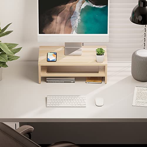 FITUEYES Monitor Stand 2 Tiers Computer Monitor Riser,42.5cm Wood Desktop Stand for Laptop Computer Screen Riser, with Storage Shelf, Office Supplies, Desk Organizer, Oak 3 FITUEYES Monitor Stand 2 Tiers Computer Monitor Riser,42.5cm Wood Desktop Stand for Laptop Computer Screen Riser, with Storage Shelf, Office Supplies, Desk Organizer, Oak - Image 3