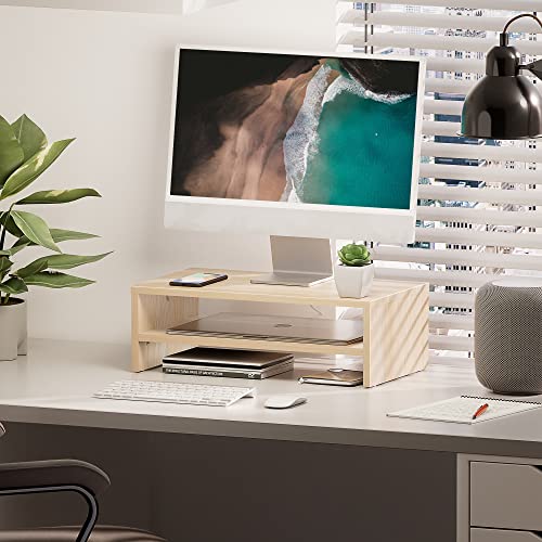 FITUEYES Monitor Stand 2 Tiers Computer Monitor Riser,42.5cm Wood Desktop Stand for Laptop Computer Screen Riser, with Storage Shelf, Office Supplies, Desk Organizer, Oak 4 FITUEYES Monitor Stand 2 Tiers Computer Monitor Riser,42.5cm Wood Desktop Stand for Laptop Computer Screen Riser, with Storage Shelf, Office Supplies, Desk Organizer, Oak - Image 4