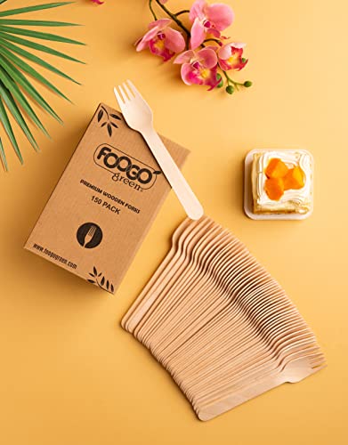 FOOGO Green 150pcs Disposable Wooden Forks, FSC® Certified, 16cm, Biodegradable Compostable, Eco Friendly, Wedding Picnic Party Camping Catering, Like Bamboo Cutlery Set 2 FOOGO Green 150pcs Disposable Wooden Forks, FSC® Certified, 16cm, Biodegradable Compostable, Eco Friendly, Wedding Picnic Party Camping Catering, Like Bamboo Cutlery Set - Image 2