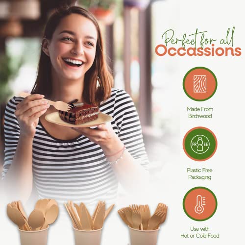 FOOGO Green 150pcs Disposable Wooden Cutlery Set, FSC® Certified, 50 x Forks 50 x Spoons 50 x Knives, 16cm, Biodegradable, Eco-Friendly, Compostable, Party Picnic, Like Bamboo 5 FOOGO Green 150pcs Disposable Wooden Cutlery Set, FSC® Certified, 50 x Forks 50 x Spoons 50 x Knives, 16cm, Biodegradable, Eco-Friendly, Compostable, Party Picnic, Like Bamboo - Image 5