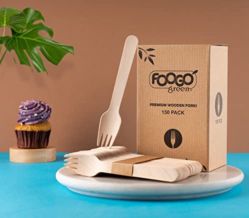 FOOGO Green 150pcs Disposable Wooden Forks, FSC® Certified, 16cm, Biodegradable Compostable, Eco Friendly, Wedding Picnic Party Camping Catering, Like Bamboo Cutlery Set 5 FOOGO Green 150pcs Disposable Wooden Forks, FSC® Certified, 16cm, Biodegradable Compostable, Eco Friendly, Wedding Picnic Party Camping Catering, Like Bamboo Cutlery Set - Image 5
