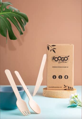 FOOGO Green 150pcs Disposable Wooden Cutlery Set, FSC® Certified, 50 x Forks 50 x Spoons 50 x Knives, 16cm, Biodegradable, Eco-Friendly, Compostable, Party Picnic, Like Bamboo 3 FOOGO Green 150pcs Disposable Wooden Cutlery Set, FSC® Certified, 50 x Forks 50 x Spoons 50 x Knives, 16cm, Biodegradable, Eco-Friendly, Compostable, Party Picnic, Like Bamboo - Image 3