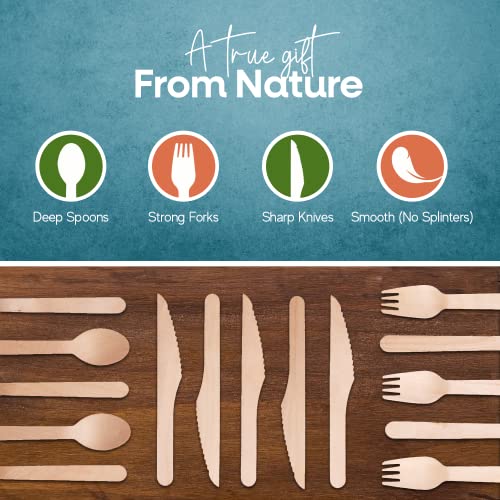 FOOGO Green 150pcs Disposable Wooden Cutlery Set, FSC® Certified, 50 x Forks 50 x Spoons 50 x Knives, 16cm, Biodegradable, Eco-Friendly, Compostable, Party Picnic, Like Bamboo 4 FOOGO Green 150pcs Disposable Wooden Cutlery Set, FSC® Certified, 50 x Forks 50 x Spoons 50 x Knives, 16cm, Biodegradable, Eco-Friendly, Compostable, Party Picnic, Like Bamboo - Image 4
