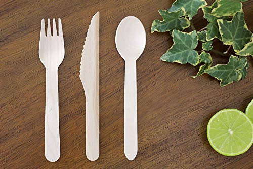 FOOGO Green 150pcs Disposable Wooden Cutlery Set, FSC® Certified, 50 x Forks 50 x Spoons 50 x Knives, 16cm, Biodegradable, Eco-Friendly, Compostable, Party Picnic, Like Bamboo 6 FOOGO Green 150pcs Disposable Wooden Cutlery Set, FSC® Certified, 50 x Forks 50 x Spoons 50 x Knives, 16cm, Biodegradable, Eco-Friendly, Compostable, Party Picnic, Like Bamboo - Image 6