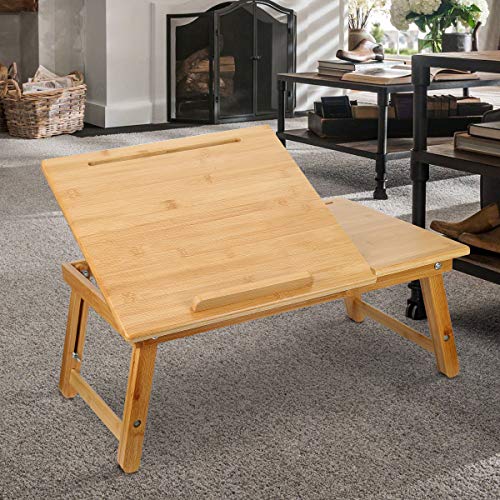 Foldable Large Bed Tray,Portable Bamboo Breakfast Tray,Adjustable Height Lap Desk Laptop Bed Desk with Drawer,Breakfast Tray,Multifunction Laptop Stand with Tablet & Phone Slots. 2 Foldable Large Bed Tray,Portable Bamboo Breakfast Tray,Adjustable Height Lap Desk Laptop Bed Desk with Drawer,Breakfast Tray,Multifunction Laptop Stand with Tablet & Phone Slots. - Image 2