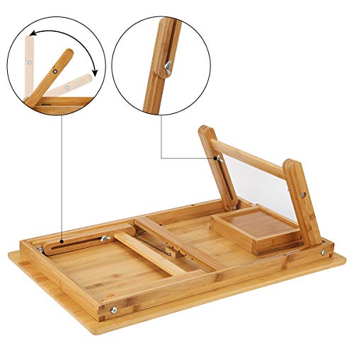 Foldable Large Bed Tray,Portable Bamboo Breakfast Tray,Adjustable Height Lap Desk Laptop Bed Desk with Drawer,Breakfast Tray,Multifunction Laptop Stand with Tablet & Phone Slots. 4 Foldable Large Bed Tray,Portable Bamboo Breakfast Tray,Adjustable Height Lap Desk Laptop Bed Desk with Drawer,Breakfast Tray,Multifunction Laptop Stand with Tablet & Phone Slots. - Image 4