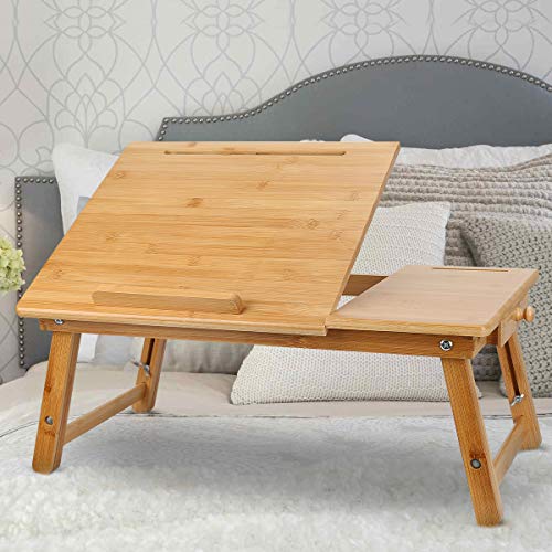Foldable Large Bed Tray,Portable Bamboo Breakfast Tray,Adjustable Height Lap Desk Laptop Bed Desk with Drawer,Breakfast Tray,Multifunction Laptop Stand with Tablet & Phone Slots. 5 Foldable Large Bed Tray,Portable Bamboo Breakfast Tray,Adjustable Height Lap Desk Laptop Bed Desk with Drawer,Breakfast Tray,Multifunction Laptop Stand with Tablet & Phone Slots. - Image 5