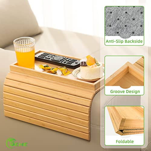 GEHE Sofa Tray Bamboo Sofa Arm Table Couch Tray Wooden Sofa Armrest Side Table, Armchair Table for Snacks, Phone, Control, Cups, Flexible & Foldable 2 GEHE Sofa Tray Bamboo Sofa Arm Table Couch Tray Wooden Sofa Armrest Side Table, Armchair Table for Snacks, Phone, Control, Cups, Flexible & Foldable - Image 2
