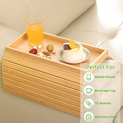 GEHE Sofa Tray Bamboo Sofa Arm Table Couch Tray Wooden Sofa Armrest Side Table, Armchair Table for Snacks, Phone, Control, Cups, Flexible & Foldable 3 GEHE Sofa Tray Bamboo Sofa Arm Table Couch Tray Wooden Sofa Armrest Side Table, Armchair Table for Snacks, Phone, Control, Cups, Flexible & Foldable - Image 3