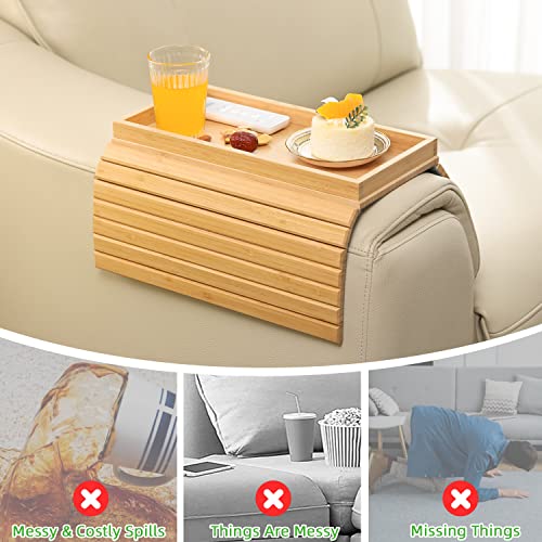 GEHE Sofa Tray Bamboo Sofa Arm Table Couch Tray Wooden Sofa Armrest Side Table, Armchair Table for Snacks, Phone, Control, Cups, Flexible & Foldable 4 GEHE Sofa Tray Bamboo Sofa Arm Table Couch Tray Wooden Sofa Armrest Side Table, Armchair Table for Snacks, Phone, Control, Cups, Flexible & Foldable - Image 4