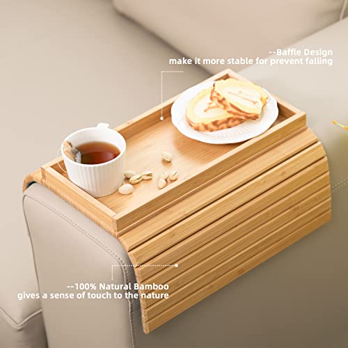GEHE Sofa Tray Bamboo Sofa Arm Table Couch Tray Wooden Sofa Armrest Side Table, Armchair Table for Snacks, Phone, Control, Cups, Flexible & Foldable 5 GEHE Sofa Tray Bamboo Sofa Arm Table Couch Tray Wooden Sofa Armrest Side Table, Armchair Table for Snacks, Phone, Control, Cups, Flexible & Foldable - Image 5