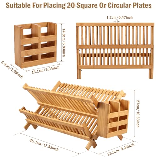 Jetcloud Drying 2 Tier Bamboo Dishes Drainer 20 Slots Bowl and Plate Utensil Holder Folding Wood Kitchen Rack for Counter, Large 1 Jetcloud Drying 2 Tier Bamboo Dishes Drainer 20 Slots Bowl and Plate Utensil Holder Folding Wood Kitchen Rack for Counter, Large
