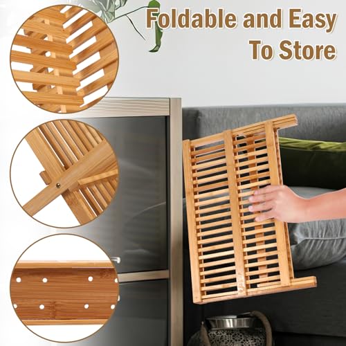 Jetcloud Drying 2 Tier Bamboo Dishes Drainer 20 Slots Bowl and Plate Utensil Holder Folding Wood Kitchen Rack for Counter, Large 3 Jetcloud Drying 2 Tier Bamboo Dishes Drainer 20 Slots Bowl and Plate Utensil Holder Folding Wood Kitchen Rack for Counter, Large - Image 3