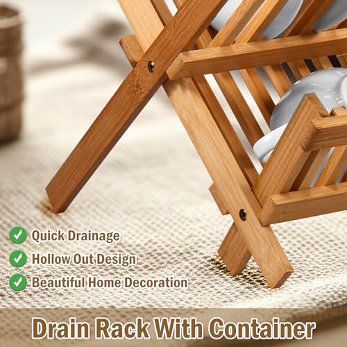 Jetcloud Drying 2 Tier Bamboo Dishes Drainer 20 Slots Bowl and Plate Utensil Holder Folding Wood Kitchen Rack for Counter, Large 4 Jetcloud Drying 2 Tier Bamboo Dishes Drainer 20 Slots Bowl and Plate Utensil Holder Folding Wood Kitchen Rack for Counter, Large - Image 4