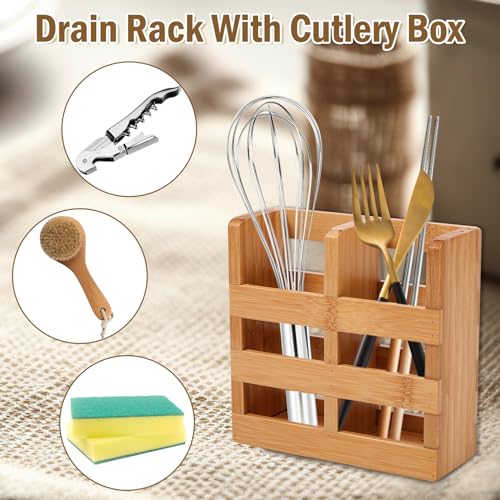 Jetcloud Drying 2 Tier Bamboo Dishes Drainer 20 Slots Bowl and Plate Utensil Holder Folding Wood Kitchen Rack for Counter, Large 5 Jetcloud Drying 2 Tier Bamboo Dishes Drainer 20 Slots Bowl and Plate Utensil Holder Folding Wood Kitchen Rack for Counter, Large - Image 5