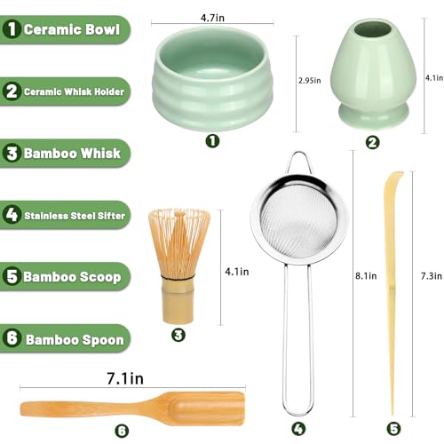 Geebuzz Matcha Whisk Set - Matcha Bowl and Bamboo Matcha Whisk, Scoop, Spoon, Sifter, Whisk Holder, 6pcs Perfect Matcha Starter Kit for Matcha Tea Ceremony (Green) 2 Geebuzz Matcha Whisk Set - Matcha Bowl and Bamboo Matcha Whisk, Scoop, Spoon, Sifter, Whisk Holder, 6pcs Perfect Matcha Starter Kit for Matcha Tea Ceremony (Green) - Image 2