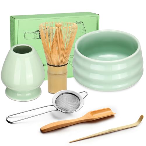 Geebuzz Matcha Whisk Set - Matcha Bowl and Bamboo Matcha Whisk, Scoop, Spoon, Sifter, Whisk Holder, 6pcs Perfect Matcha Starter Kit for Matcha Tea Ceremony (Green) 1 Geebuzz Matcha Whisk Set - Matcha Bowl and Bamboo Matcha Whisk, Scoop, Spoon, Sifter, Whisk Holder, 6pcs Perfect Matcha Starter Kit for Matcha Tea Ceremony (Green)