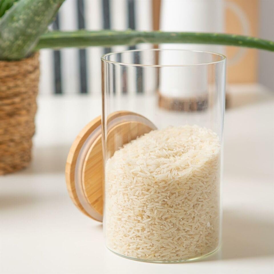Glass Jars with Lids | Set of 3 Glass Jars | Storage Jars with Lids | 900 ML Food Glass Jars with Bamboo Lid | Airtight Storage Containers for Pasta Flour Cereal Rice Sugar Tea Coffee Beans 3 Glass Jars with Lids | Set of 3 Glass Jars | Storage Jars with Lids | 900 ML Food Glass Jars with Bamboo Lid | Airtight Storage Containers for Pasta Flour Cereal Rice Sugar Tea Coffee Beans - Image 3