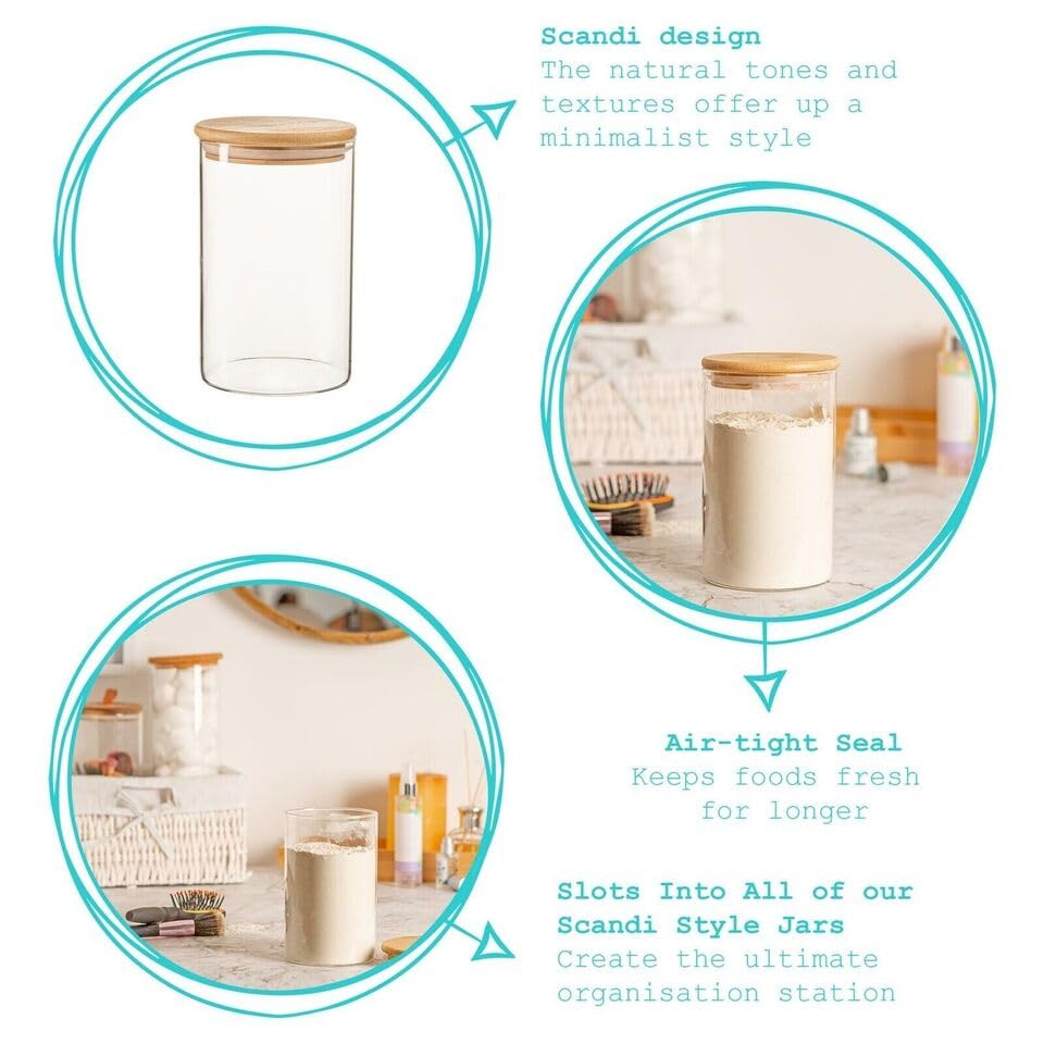 Glass Jars with Lids | Set of 3 Glass Jars | Storage Jars with Lids | 900 ML Food Glass Jars with Bamboo Lid | Airtight Storage Containers for Pasta Flour Cereal Rice Sugar Tea Coffee Beans 4 Glass Jars with Lids | Set of 3 Glass Jars | Storage Jars with Lids | 900 ML Food Glass Jars with Bamboo Lid | Airtight Storage Containers for Pasta Flour Cereal Rice Sugar Tea Coffee Beans - Image 4