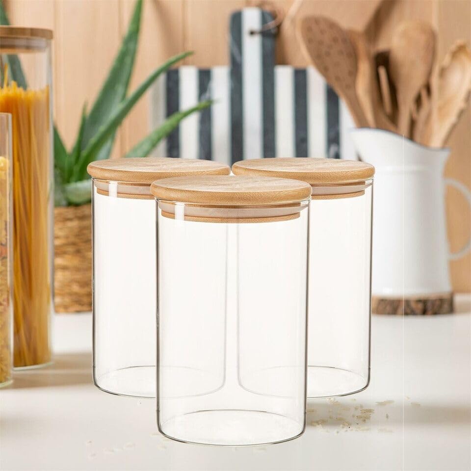 Glass Jars with Lids | Set of 3 Glass Jars | Storage Jars with Lids | 900 ML Food Glass Jars with Bamboo Lid | Airtight Storage Containers for Pasta Flour Cereal Rice Sugar Tea Coffee Beans 5 Glass Jars with Lids | Set of 3 Glass Jars | Storage Jars with Lids | 900 ML Food Glass Jars with Bamboo Lid | Airtight Storage Containers for Pasta Flour Cereal Rice Sugar Tea Coffee Beans - Image 5