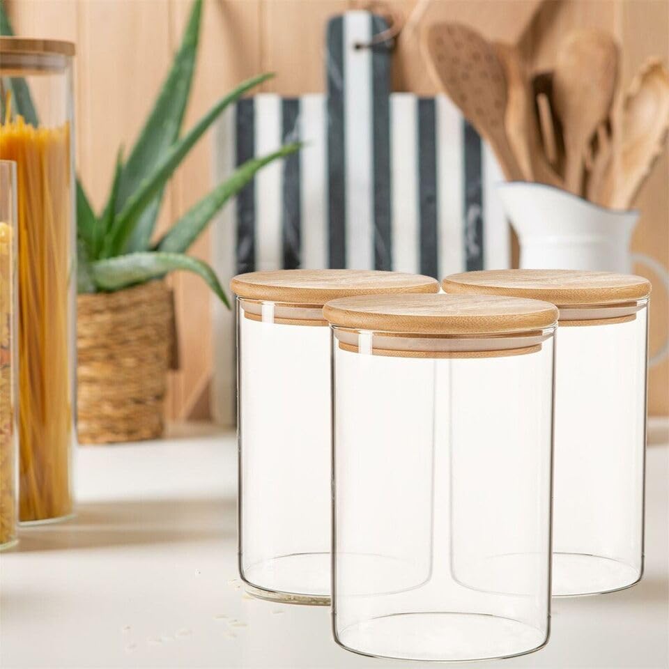Glass Jars with Lids | Set of 3 Glass Jars | Storage Jars with Lids | 900 ML Food Glass Jars with Bamboo Lid | Airtight Storage Containers for Pasta Flour Cereal Rice Sugar Tea Coffee Beans 6 Glass Jars with Lids | Set of 3 Glass Jars | Storage Jars with Lids | 900 ML Food Glass Jars with Bamboo Lid | Airtight Storage Containers for Pasta Flour Cereal Rice Sugar Tea Coffee Beans - Image 6