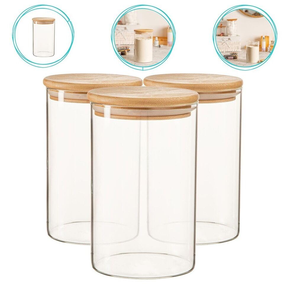 Glass Jars with Lids | Set of 3 Glass Jars | Storage Jars with Lids | 900 ML Food Glass Jars with Bamboo Lid | Airtight Storage Containers for Pasta Flour Cereal Rice Sugar Tea Coffee Beans 7 Glass Jars with Lids | Set of 3 Glass Jars | Storage Jars with Lids | 900 ML Food Glass Jars with Bamboo Lid | Airtight Storage Containers for Pasta Flour Cereal Rice Sugar Tea Coffee Beans - Image 7