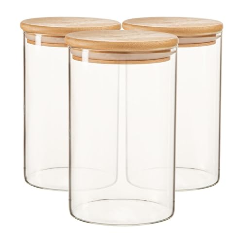 Glass Jars with Lids | Set of 3 Glass Jars | Storage Jars with Lids | 900 ML Food Glass Jars with Bamboo Lid | Airtight Storage Containers for Pasta Flour Cereal Rice Sugar Tea Coffee Beans 1 Glass Jars with Lids | Set of 3 Glass Jars | Storage Jars with Lids | 900 ML Food Glass Jars with Bamboo Lid | Airtight Storage Containers for Pasta Flour Cereal Rice Sugar Tea Coffee Beans