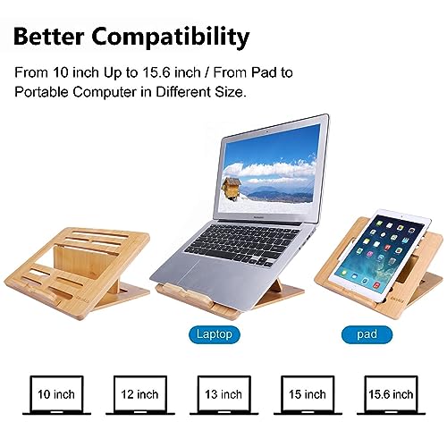 Gocokia Bamboo Fodable Laptop Notebook Riser Stand Desktop Adjustable with 4 Angles Notebook Mount Holder, Folding Laptop Cooler Stand for Macbook,Tablet, 2 Gocokia Bamboo Fodable Laptop Notebook Riser Stand Desktop Adjustable with 4 Angles Notebook Mount Holder, Folding Laptop Cooler Stand for Macbook,Tablet, - Image 2