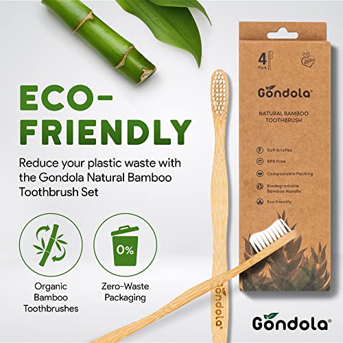 Gondola Adults Bamboo Toothbrushes - Eco Friendly Wooden Toothbrushes with Soft Bristles & Smooth Bamboo Handles - Biodegradable & Zero Waste Packaging - 4 Pack 2 Gondola Adults Bamboo Toothbrushes - Eco Friendly Wooden Toothbrushes with Soft Bristles & Smooth Bamboo Handles - Biodegradable & Zero Waste Packaging - 4 Pack - Image 2