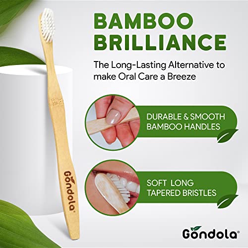 Gondola Adults Bamboo Toothbrushes - Eco Friendly Wooden Toothbrushes with Soft Bristles & Smooth Bamboo Handles - Biodegradable & Zero Waste Packaging - 4 Pack 3 Gondola Adults Bamboo Toothbrushes - Eco Friendly Wooden Toothbrushes with Soft Bristles & Smooth Bamboo Handles - Biodegradable & Zero Waste Packaging - 4 Pack - Image 3