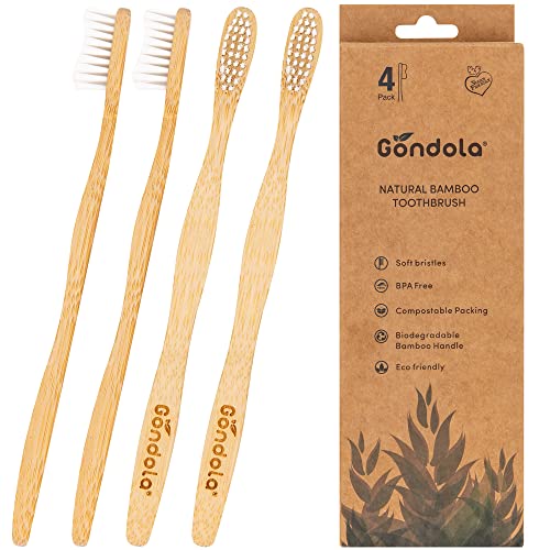 Gondola Adults Bamboo Toothbrushes - Eco Friendly Wooden Toothbrushes with Soft Bristles & Smooth Bamboo Handles - Biodegradable & Zero Waste Packaging - 4 Pack 1 Gondola Adults Bamboo Toothbrushes - Eco Friendly Wooden Toothbrushes with Soft Bristles & Smooth Bamboo Handles - Biodegradable & Zero Waste Packaging - 4 Pack