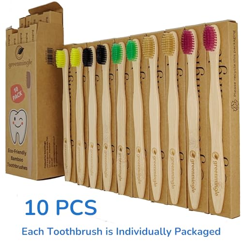 GreenMingle 10 Pack Bamboo Toothbrushes Medium Bristles - Family 10 Toothbrush Eco Friendly Biodegradable Organic Premium Wooden Toothbrush 2 GreenMingle 10 Pack Bamboo Toothbrushes Medium Bristles - Family 10 Toothbrush Eco Friendly Biodegradable Organic Premium Wooden Toothbrush - Image 2