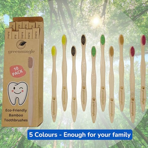 GreenMingle 10 Pack Bamboo Toothbrushes Medium Bristles - Family 10 Toothbrush Eco Friendly Biodegradable Organic Premium Wooden Toothbrush 3 GreenMingle 10 Pack Bamboo Toothbrushes Medium Bristles - Family 10 Toothbrush Eco Friendly Biodegradable Organic Premium Wooden Toothbrush - Image 3