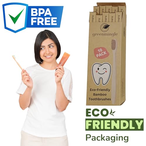 GreenMingle 10 Pack Bamboo Toothbrushes Medium Bristles - Family 10 Toothbrush Eco Friendly Biodegradable Organic Premium Wooden Toothbrush 4 GreenMingle 10 Pack Bamboo Toothbrushes Medium Bristles - Family 10 Toothbrush Eco Friendly Biodegradable Organic Premium Wooden Toothbrush - Image 4