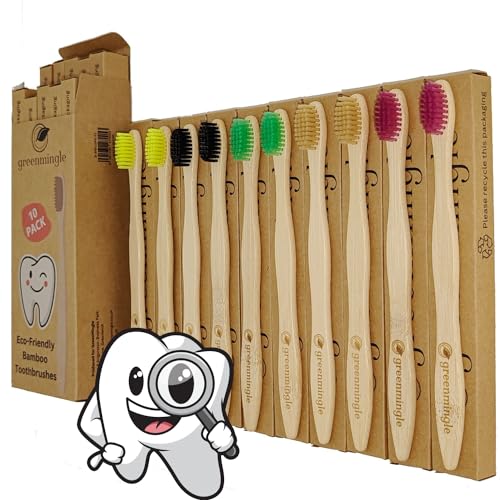 GreenMingle 10 Pack Bamboo Toothbrushes Medium Bristles - Family 10 Toothbrush Eco Friendly Biodegradable Organic Premium Wooden Toothbrush 1 GreenMingle 10 Pack Bamboo Toothbrushes Medium Bristles - Family 10 Toothbrush Eco Friendly Biodegradable Organic Premium Wooden Toothbrush