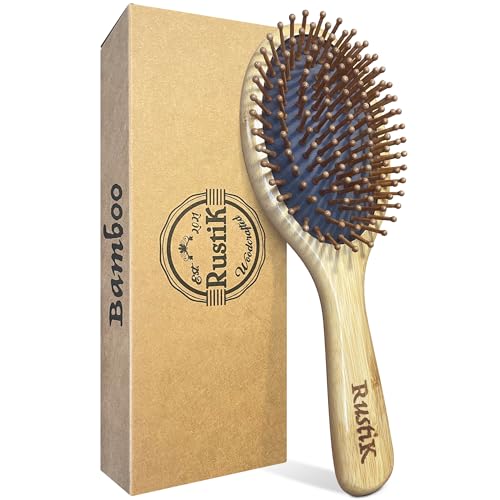 Bamboo Oval Hair Brush by RustiK, Grey, Detangling, Anti Static, Eco Friendly, Paddle, Sustainable, Handmade, Woodcrafted For Men and Women. Long, Short, Breakage, Straight, Curly. 1 Bamboo Oval Hair Brush by RustiK, Grey, Detangling, Anti Static, Eco Friendly, Paddle, Sustainable, Handmade, Woodcrafted For Men and Women. Long, Short, Breakage, Straight, Curly.