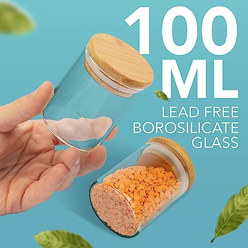 HEFTMAN Small Glass Spice Jars - Set of 10, 100ml Glass Jars With Bamboo Lids & Airtight Seal - Borosilicate Glass Storage Jars for Spices, Herbs, Tea, Coffee Kitchen Jars With Lids, Labels & Pen 2 HEFTMAN Small Glass Spice Jars - Set of 10, 100ml Glass Jars With Bamboo Lids & Airtight Seal - Borosilicate Glass Storage Jars for Spices, Herbs, Tea, Coffee Kitchen Jars With Lids, Labels & Pen - Image 2