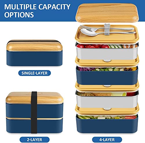 HOLIPOT Bento Box Lunch Box Adults, Japanese Style 2 Tiers Eco- Friendly PP Stainless Steel Bento Lunch Boxes with Fork Spoon, Lunch Bag for Women Men Kids Meal Snack Packing Containers, BPA Free 2 HOLIPOT Bento Box Lunch Box Adults, Japanese Style 2 Tiers Eco- Friendly PP Stainless Steel Bento Lunch Boxes with Fork Spoon, Lunch Bag for Women Men Kids Meal Snack Packing Containers, BPA Free - Image 2