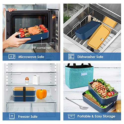 HOLIPOT Bento Box Lunch Box Adults, Japanese Style 2 Tiers Eco- Friendly PP Stainless Steel Bento Lunch Boxes with Fork Spoon, Lunch Bag for Women Men Kids Meal Snack Packing Containers, BPA Free 6 HOLIPOT Bento Box Lunch Box Adults, Japanese Style 2 Tiers Eco- Friendly PP Stainless Steel Bento Lunch Boxes with Fork Spoon, Lunch Bag for Women Men Kids Meal Snack Packing Containers, BPA Free - Image 6