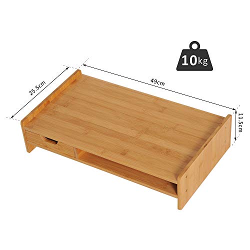 HOMCOM Monitor Riser Laptop PC Plinth Stand TV Computer Desktop Organiser W/Drawer Bamboo 5 HOMCOM Monitor Riser Laptop PC Plinth Stand TV Computer Desktop Organiser W/Drawer Bamboo - Image 5