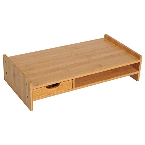 HOMCOM Monitor Riser Laptop PC Plinth Stand TV Computer Desktop Organiser W/Drawer Bamboo 1 HOMCOM Monitor Riser Laptop PC Plinth Stand TV Computer Desktop Organiser W/Drawer Bamboo