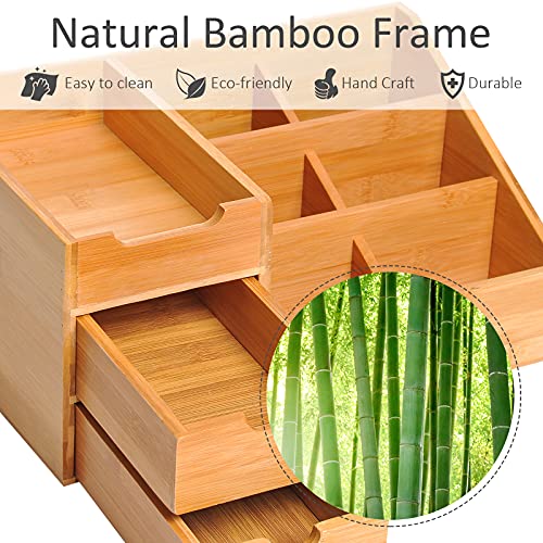 HOMCOM Desk Organiser Holder, Bamboo Multi-Function Storage Caddy with 7 Storage Compartments and 2 Drawers for Home Office Stationary Supplies, Natural Bamboo 4 HOMCOM Desk Organiser Holder, Bamboo Multi-Function Storage Caddy with 7 Storage Compartments and 2 Drawers for Home Office Stationary Supplies, Natural Bamboo - Image 4