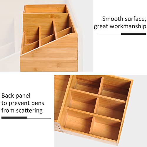 HOMCOM Desk Organiser Holder, Bamboo Multi-Function Storage Caddy with 7 Storage Compartments and 2 Drawers for Home Office Stationary Supplies, Natural Bamboo 6 HOMCOM Desk Organiser Holder, Bamboo Multi-Function Storage Caddy with 7 Storage Compartments and 2 Drawers for Home Office Stationary Supplies, Natural Bamboo - Image 6