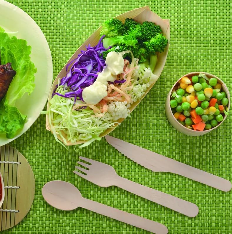 HOT BARGAINS 300pcs Wooden Cutlery Set Disposable Biodegradable - 100 Spoons, 100 Knives, 100 Forks Sealed - Hygiene Proof, Birch Wood Eco Friendly (Pack of 300) 4 HOT BARGAINS 300pcs Wooden Cutlery Set Disposable Biodegradable - 100 Spoons, 100 Knives, 100 Forks Sealed - Hygiene Proof, Birch Wood Eco Friendly (Pack of 300) - Image 4