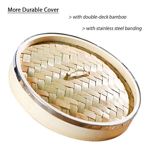 Hcooker 2 Tier Kitchen Bamboo Steamer with Double Stainless Steel Banding for Asian Cooking Buns Dumplings Vegetables Fish Rice 3 Hcooker 2 Tier Kitchen Bamboo Steamer with Double Stainless Steel Banding for Asian Cooking Buns Dumplings Vegetables Fish Rice - Image 3
