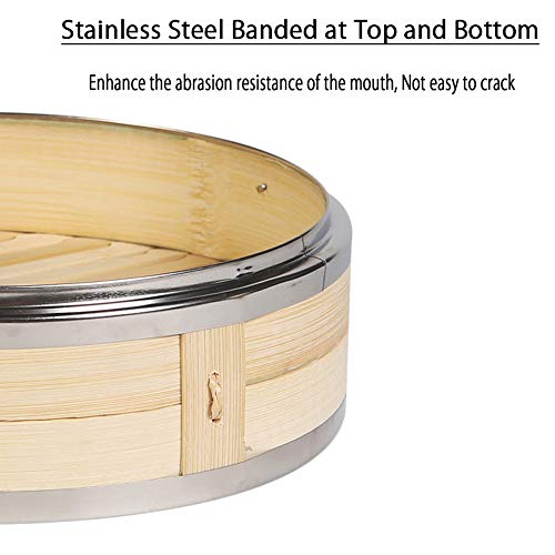 Hcooker 2 Tier Kitchen Bamboo Steamer with Double Stainless Steel Banding for Asian Cooking Buns Dumplings Vegetables Fish Rice 4 Hcooker 2 Tier Kitchen Bamboo Steamer with Double Stainless Steel Banding for Asian Cooking Buns Dumplings Vegetables Fish Rice - Image 4