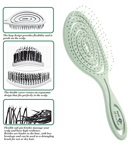 Head Jog 08 Paddle Brush Flexible Soft Pin Bristles, Detangling Wet Or Dry Hair. Gentle Brushing Hairbrush. Detangling Brush Curly & Wavy. (Original Collection Sage). 2 Head Jog 08 Paddle Brush Flexible Soft Pin Bristles, Detangling Wet Or Dry Hair. Gentle Brushing Hairbrush. Detangling Brush Curly & Wavy. (Original Collection Sage). - Image 2