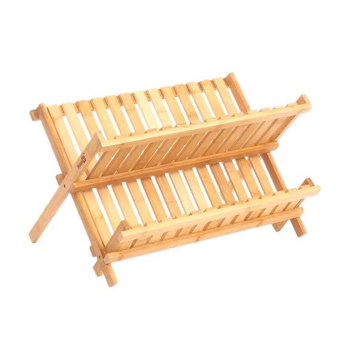 Homiu Bamboo Dish Drying Rack | Folding Collapsible 2-Tier Drainer Wooden Dish Drying Rack | Kitchen Counter Top Plate Drying Rack With Cup Holder | Two-Tier Foldable Drying Rack 3 Homiu Bamboo Dish Drying Rack | Folding Collapsible 2-Tier Drainer Wooden Dish Drying Rack | Kitchen Counter Top Plate Drying Rack With Cup Holder | Two-Tier Foldable Drying Rack - Image 3